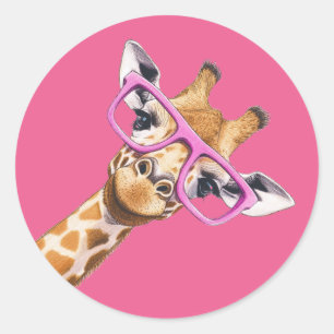 Adesivo de Animal Fofo Girafa com Óculos Rosa