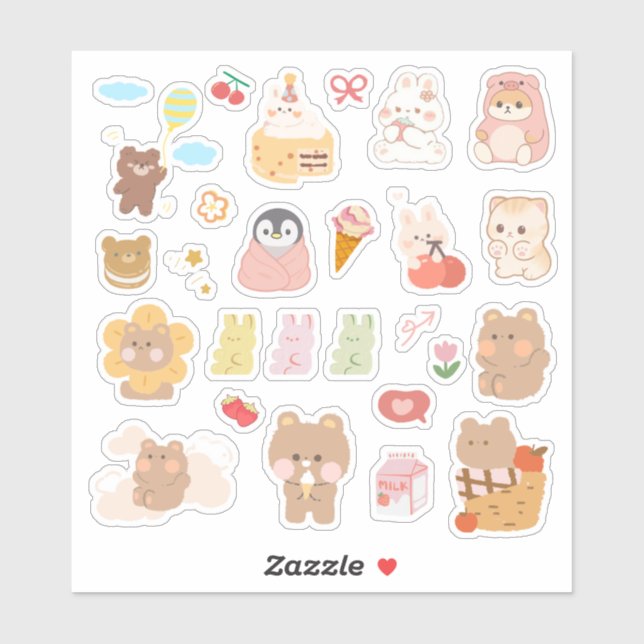 Adesivo de Animal Kawaii Fofo (Folha)