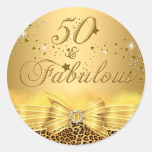 Adesivo de aniversário 50 & Fabuloso com laço esta