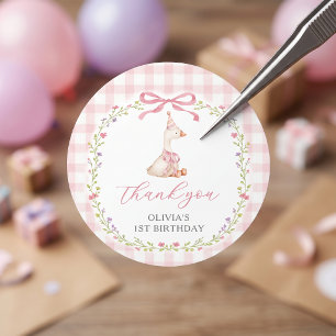 Adesivo de Aniversário da Menina de Xadrez Rosa Si