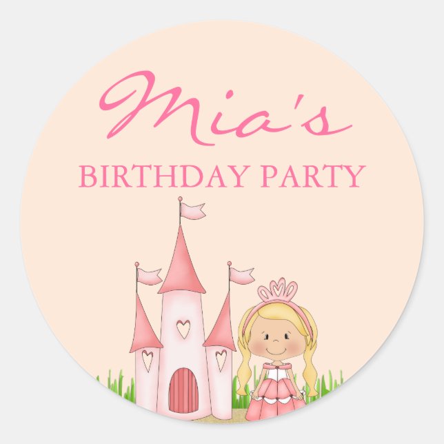 Adesivo de Aniversário da Princesa Rosa (Frente)