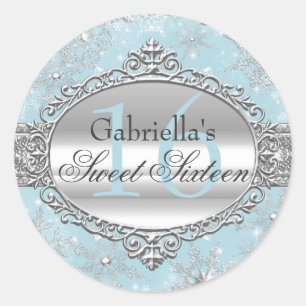Adesivo de Aniversário de 16 Anos Blue Snowflake W