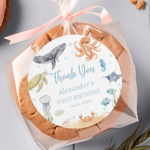 Adesivo de Aniversário de 1 Ano Sob o Mar Animais 