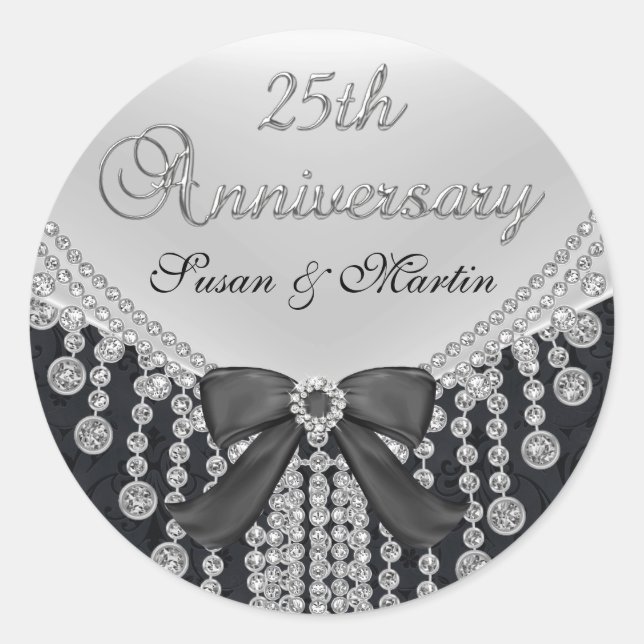 Adesivo de Aniversário de 25 anos Diamond Bow & Da (Frente)