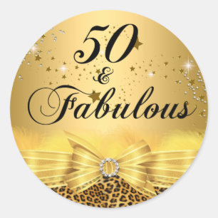 Adesivo de Aniversário de 50 & Fabuloso com Laço E
