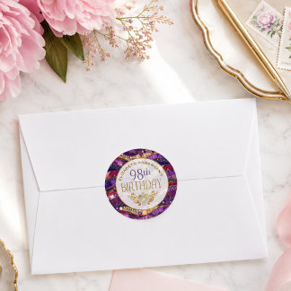 Adesivo de Aniversário de 98 Anos Roxo e Dourado c