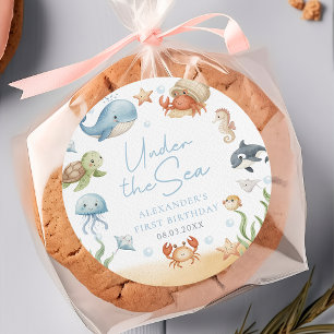 Adesivo de Aniversário de Animais Marinhos Sob o M