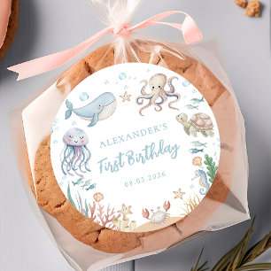 Adesivo de Aniversário de Animais Marinhos Sob o M