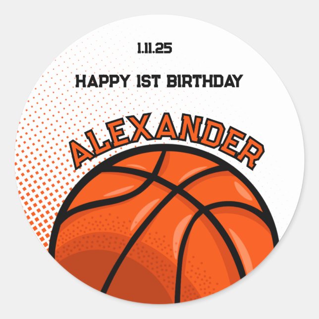 Adesivo de Aniversário de Basquete (Frente)