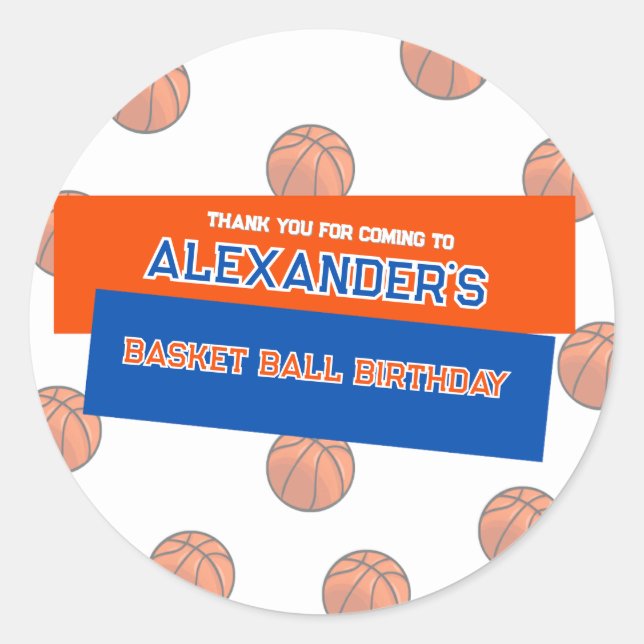 Adesivo de Aniversário de Basquete (Frente)
