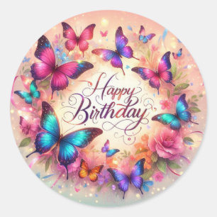 Adesivo de aniversário de borboleta elegante