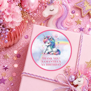 Adesivo de Aniversário de Dia Mágico Pastel Unicór
