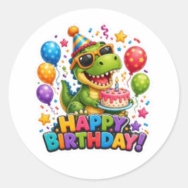 Adesivo de Aniversário de Dinossauro Fofo Festa