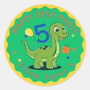Adesivo de aniversário de dinossauro personalizado