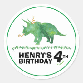 Adesivo de Aniversário de Dinossauro Triceratops