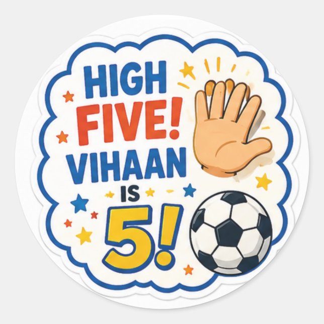Adesivo de Aniversário de Futebol 'High Five! Viha (Frente)