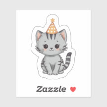 Adesivo de Aniversário de Gatinho Cinza Fofo