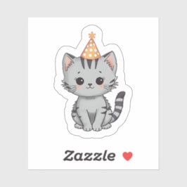 Adesivo de Aniversário de Gatinho Cinza Fofo