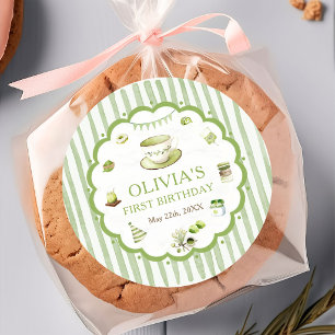 Adesivo de aniversário de Listras de Matcha Verde