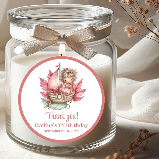 Adesivo de Aniversário de Menina com Flores de Fad (Whimsical Pink Fairy Flowers Girl Birthday Stickers)