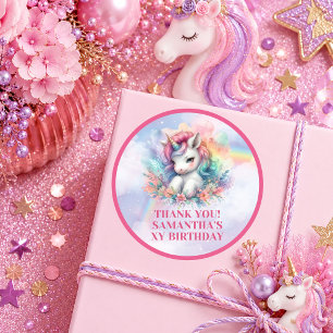 Adesivo de Aniversário de Menina Rosa Roxo Unicórn