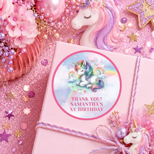 Adesivo de Aniversário de Menina Rosa Roxo Unicórn