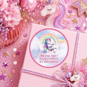 Adesivo de Aniversário de Menina Unicórnio Rosa Ro