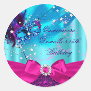 Adesivo de Aniversário de Quinceanera com Máscara 