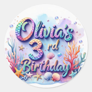 Adesivo de Aniversário de Sereia – Nome e Idade Pe