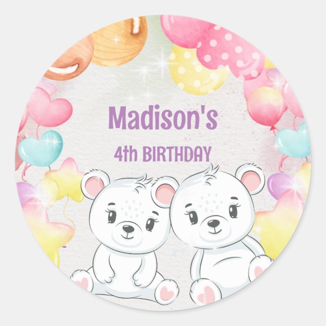 adesivo de aniversário de ursinho branco (Frente)