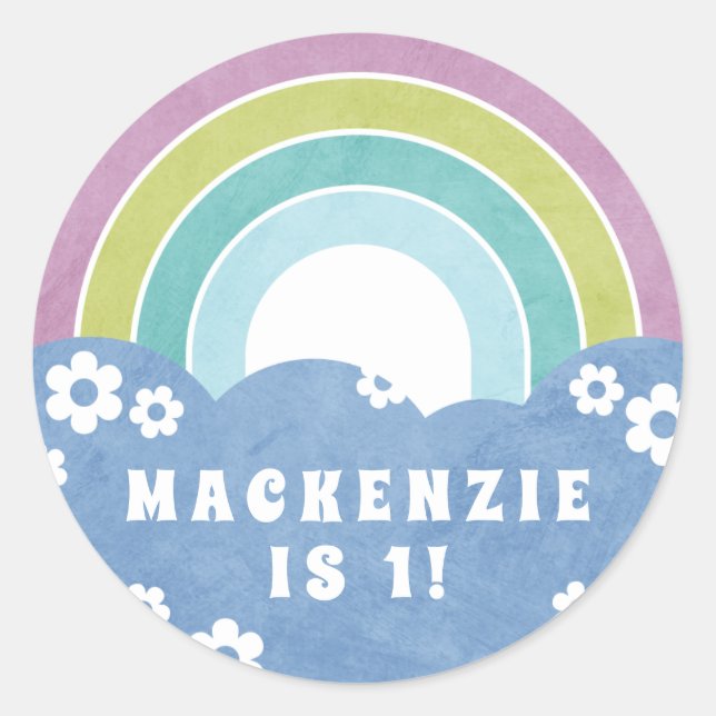 Adesivo de aniversário do Rainbow & Daisies Kid (Frente)