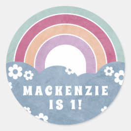 Adesivo de aniversário do Rainbow & Daisies Kid