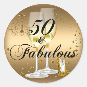 Adesivo de Aniversário Dourado Brilho 50 & Fabulos