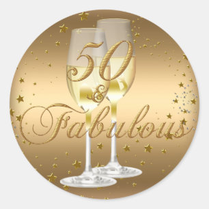 Adesivo de Aniversário Dourado Brilho 50 & Fabulos