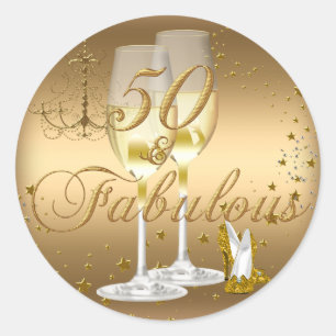 Adesivo de Aniversário Dourado Brilho 50 & Fabulos