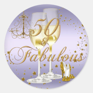 Adesivo de Aniversário Faísca Ouro Roxo 50 & Fabul