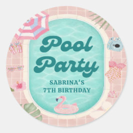 Adesivo de Aniversário Festa de Piscina de Verão R