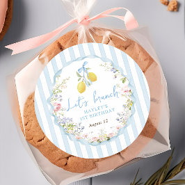 Adesivo de Aniversário Floral com Laço Azul Limão