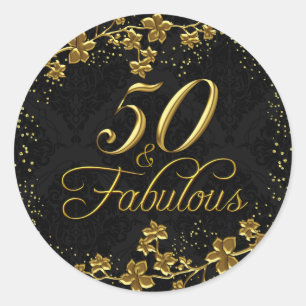 Adesivo de Aniversário Floral Dourado 50 & Fabulos