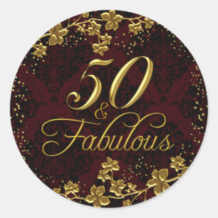 Adesivo de Aniversário Floral Dourado Vermelho 50 