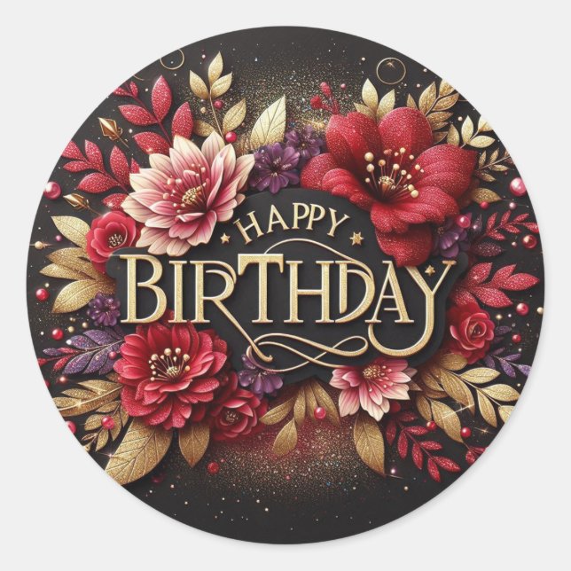 Adesivo de aniversário floral vermelho (Frente)