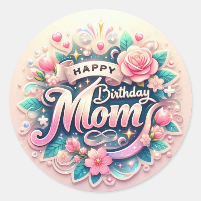 Adesivo de Aniversário Fofo para a Mamãe (Frente)