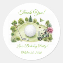 Adesivo de aniversário infantil de campo de golfe