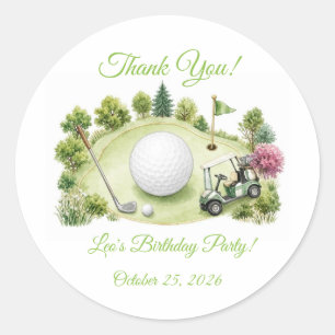 Adesivo de aniversário infantil de campo de golfe