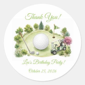 Adesivo de aniversário infantil de campo de golfe