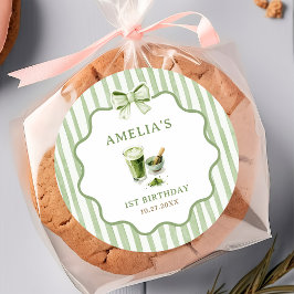 Adesivo de Aniversário Matcha Listras de Laço Verd