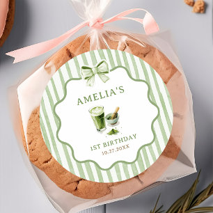 Adesivo de Aniversário Matcha Listras de Laço Verd