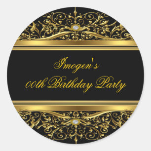 Adesivo de Aniversário Preto e Dourado Elegante
