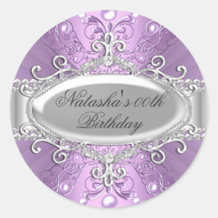 Adesivo de Aniversário Purple Pearl & Diamond Dama