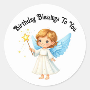 Adesivo de Aniversário Redondo Anjo Fofo